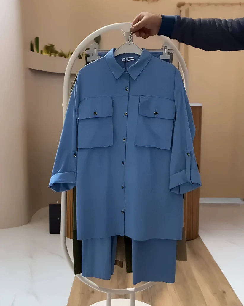 MBIXA -Women's Cotton-Rayon Co-Ord Set - Teal Blue