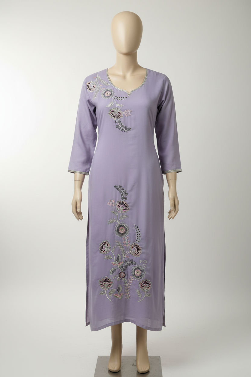 Lavender Embroidered Kurti