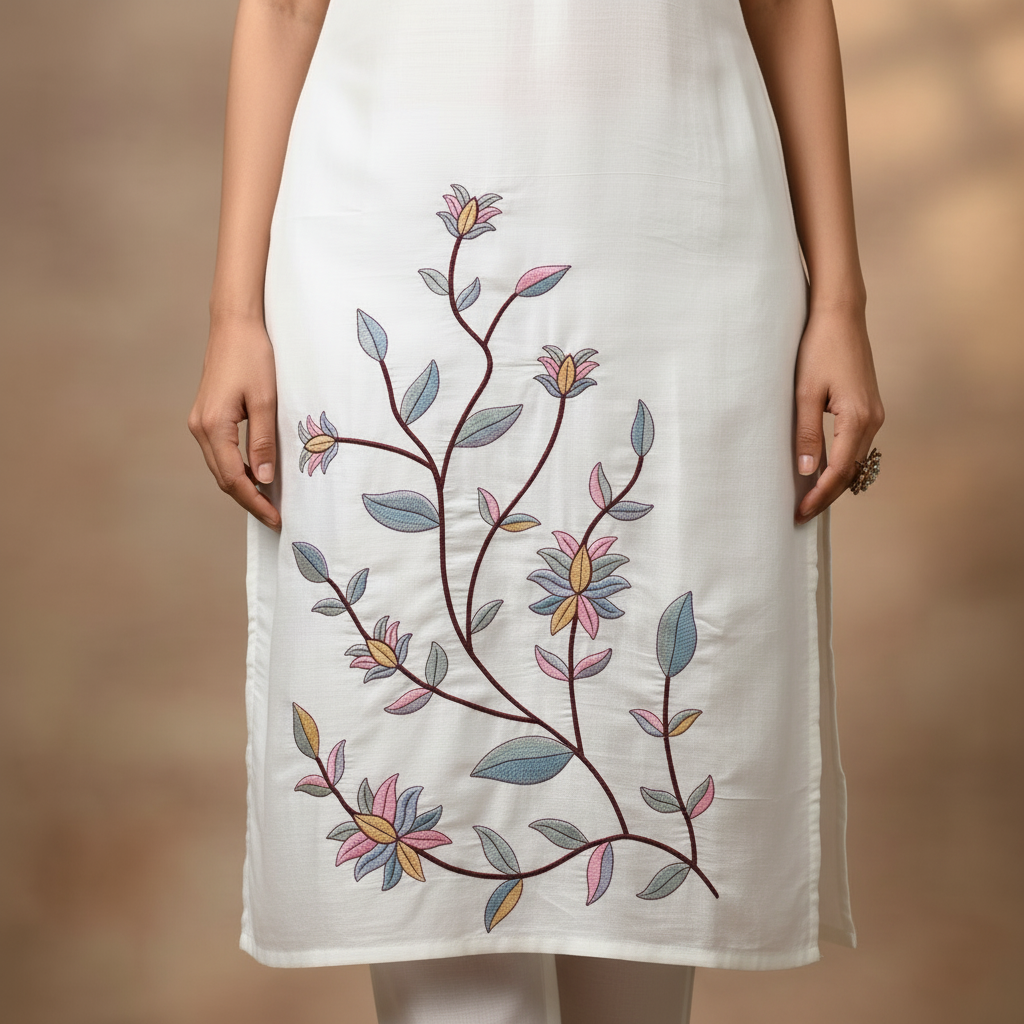 White Kurti - Hem Closeup Corrected
