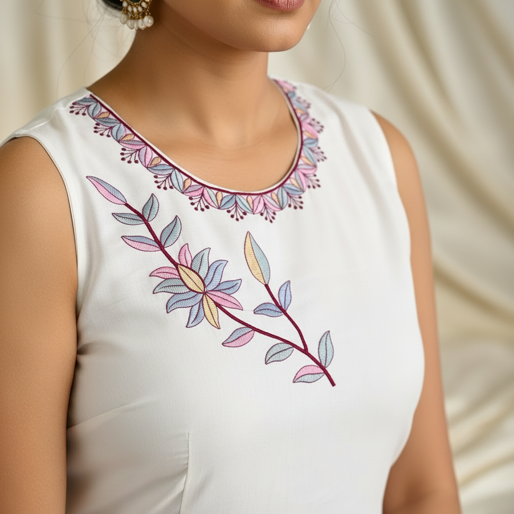 White Kurti - Neckline Closeup